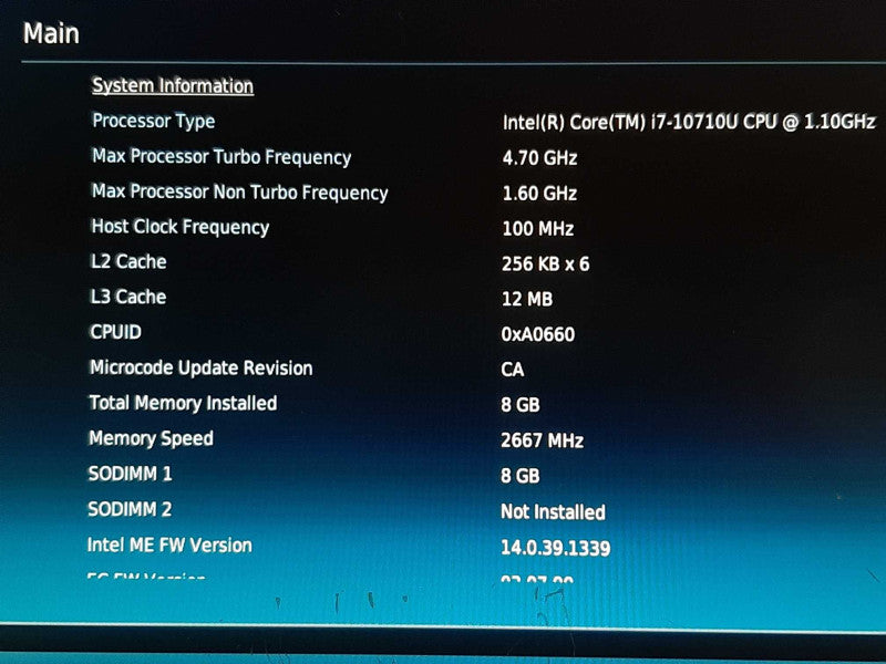 Intel NUC10FNH BXNUC10i7FNH1 i7-10710U @ 1.1GHz 8GB RAM - NO HDD +
