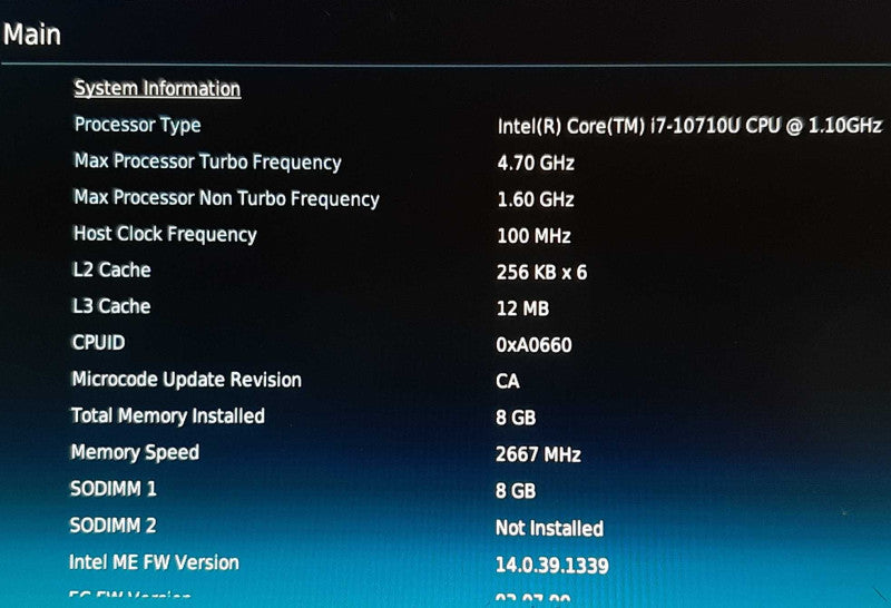 Intel NUC10FNH BXNUC10i7FNH1 i7-10710U @ 1.1GHz 8GB RAM -NO HDD +