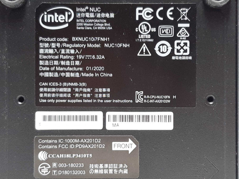 Intel NUC10FNH BXNUC10i7FNH1 i7-10710U @ 1.1GHz 8GB RAM -NO HDD +