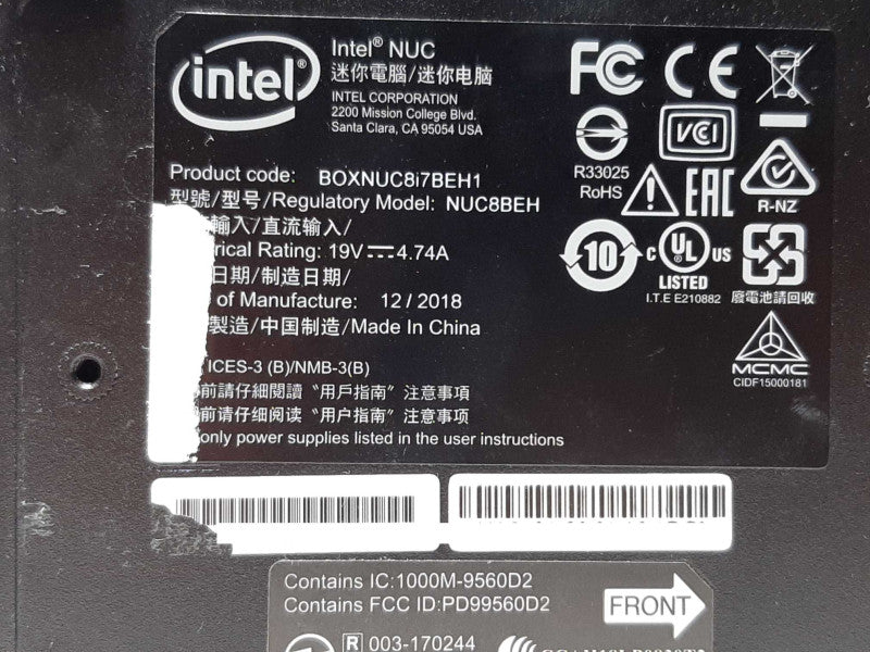 Intel NUC8BEH BOXNUC8i7BEH1 i7-8559U @ 2.70GHz 8GB RAM - NO HDD +