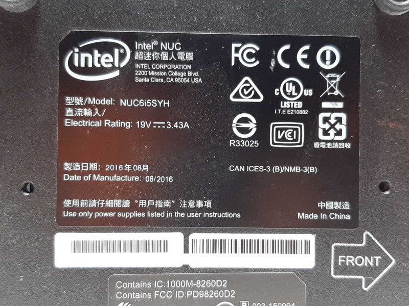 Intel NUC 6i5SYH i5-6260U @ 1.80GHz 8GB RAM - No HDD +