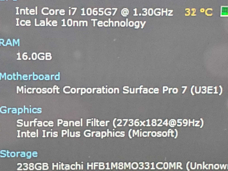 Microsoft Surface Pro 7 Model 1866, i7-1065G7 1.3GHz 16GB RAM 256GB Storage |