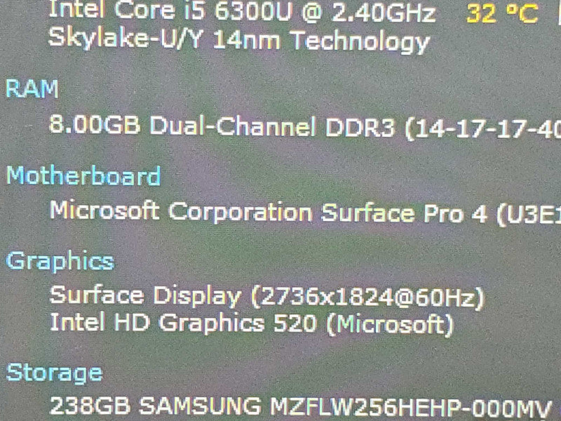 Microsoft Surface Pro 4 Model 1724 i5-6300U 8GB RAM 256GB Storage |