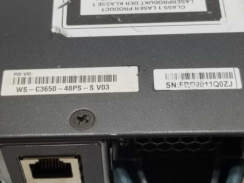 Cisco WS-C3650-48PS-S 48-Port Gig PoE Managed Switch, 2x C3650-Stack, 2x PSU _
