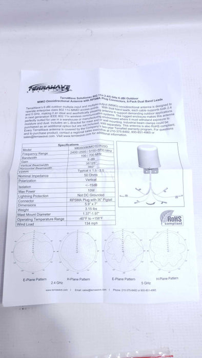 TerraWave - M6060060MO1D3607O - 2.4/5 GHz 6 dBi Omni WiFi Antenna [