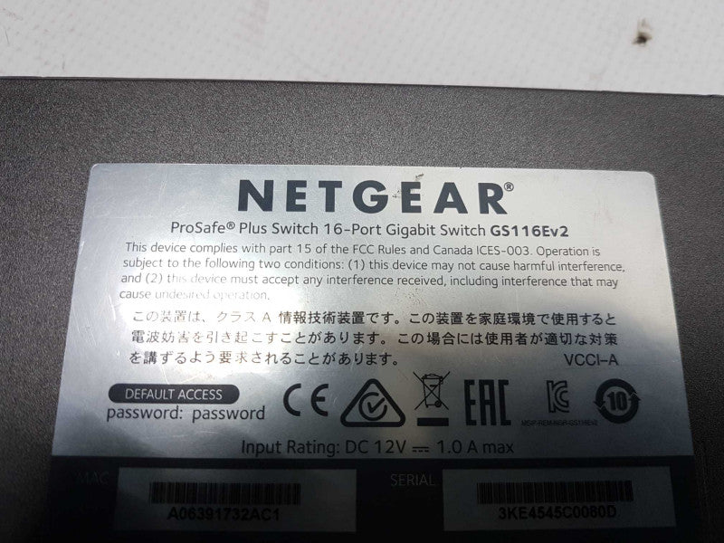 Netgear prosafe+ Switch 16x port gigabit GS116Ev2 / factory reset #