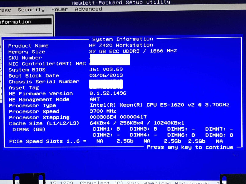 HP Z420 WS Xeon E5-1620 v2 @ 3.7GHz 32GB RAM - No HDD/GPU +