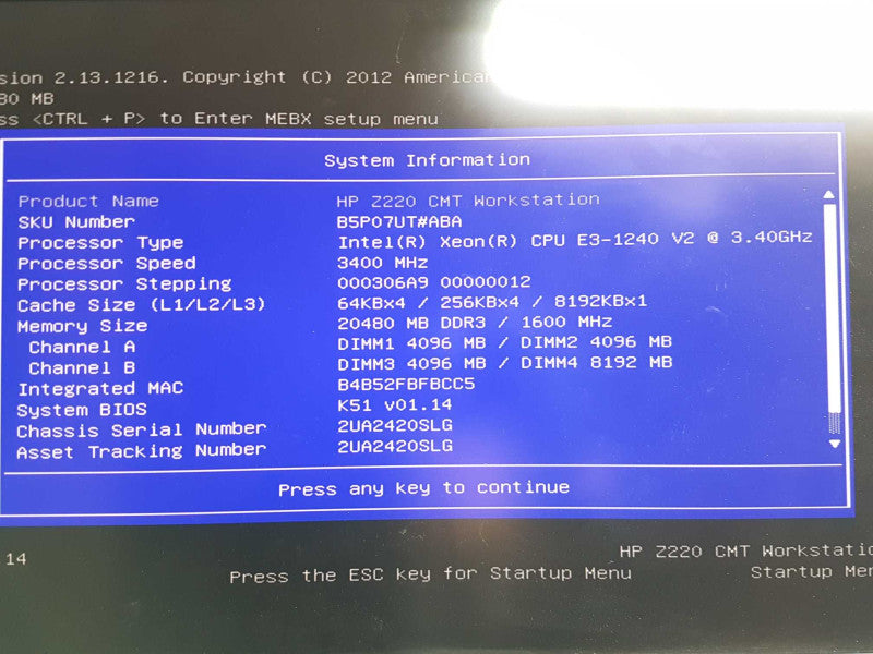 HP Z220 workstation xeon E3-1240 V2 @ 3.40ghz / 14gb ram / quadro 2000 gpu #