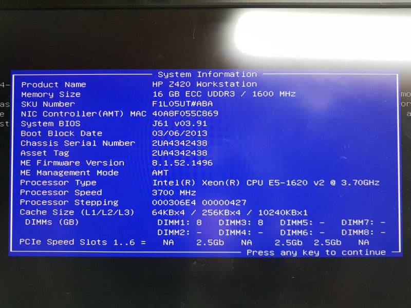 HP Z420 workstation Xeon E5-1620 V2 @ 3.70ghz / 16gb ram / quadro K600 #