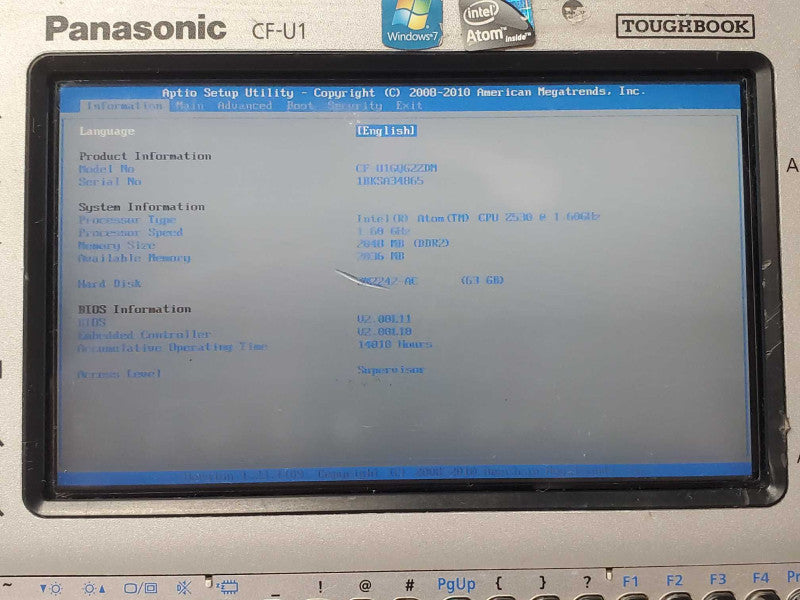 Panasonic Toughbook CF-U1, Atom Z530 1.6GHz 2GB DDR3 64GB Storage (Wiped) |