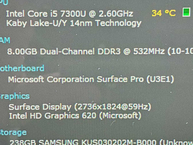 Microsoft Surface Pro 4 Model 1724, i5-7300U, 8GB DDR3, 256GB Storage |