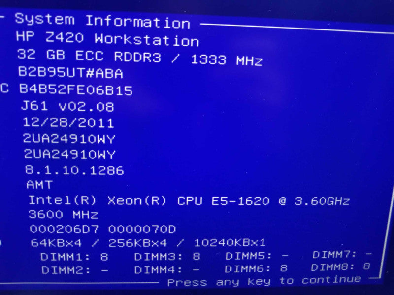 HP Z420 Xeon E5-1620 3.6GHz/32GB ECC, Nvidia GTX660 2GB, NO HDDs ~