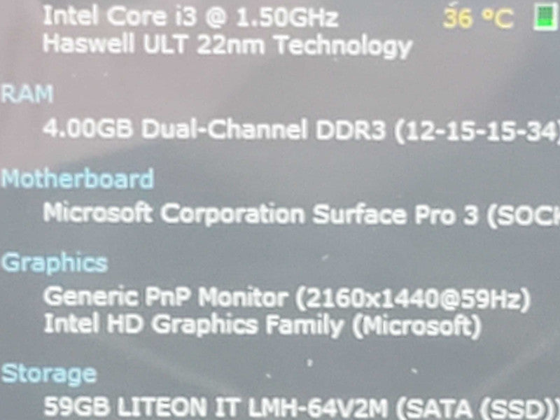 Microsoft Surface Pro 3 1631, i3 1.5GHz 4GB DDR3 64GB SSD (READ) |