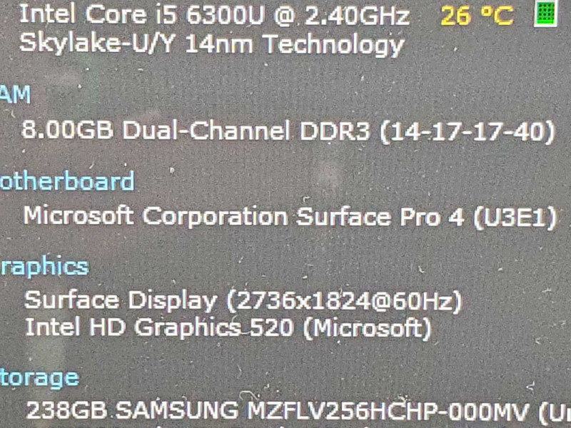 Microsoft Surface Pro 4 1724 i5-6300U 8GB DDR3 256GB Storage |