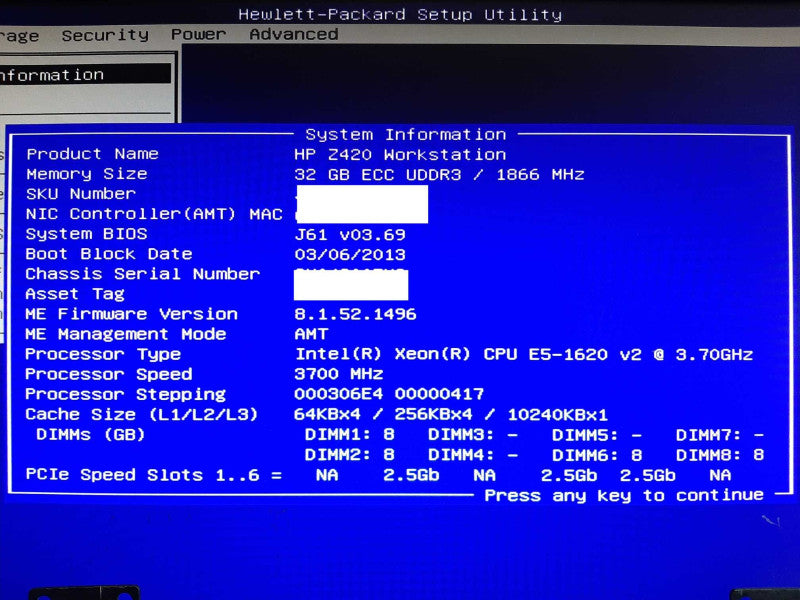 HP Z420 WS Xeon E5-1620 v2 @ 3.70GHz 32GB RAM - NO GPU/HDD +