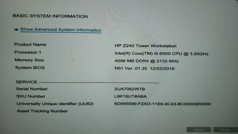 HP Z240 SFF Workstation i5-6500@3.2GHz 4GB DDR4 No HDD [