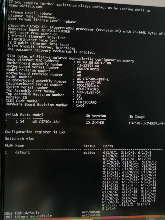 Cisco WS-C3750X-48PF-S Stack 48 10/100/1000 PoE Plus IP Base w/ C3KX-NM-1G QTY ~