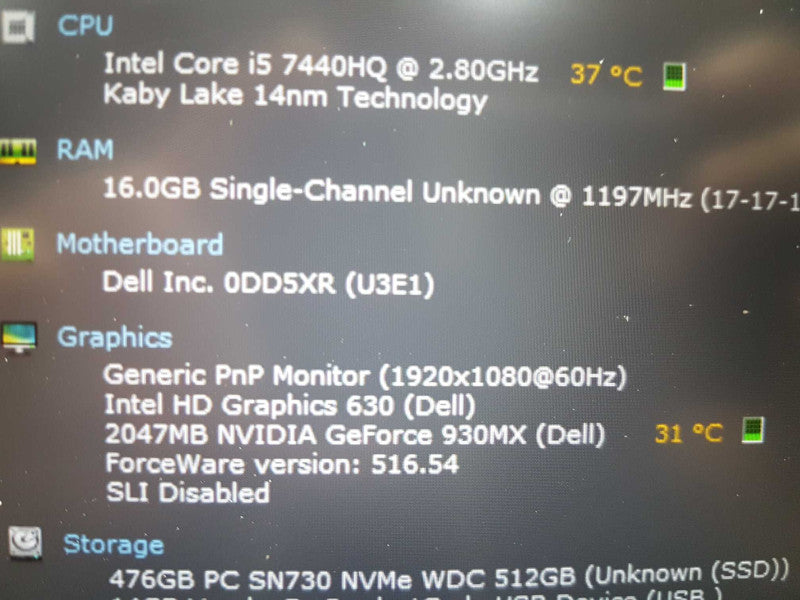 Dell Lattitude 5480 i5-7440HQ @ 2.80ghz / 16gb ram / GeForce 930MX / 14\\" #