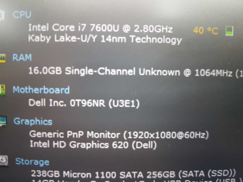 Dell Lattitude 5480 i7-7600u @ 2.80ghz / 16gb ram / 256gb SSD / 14\\" #