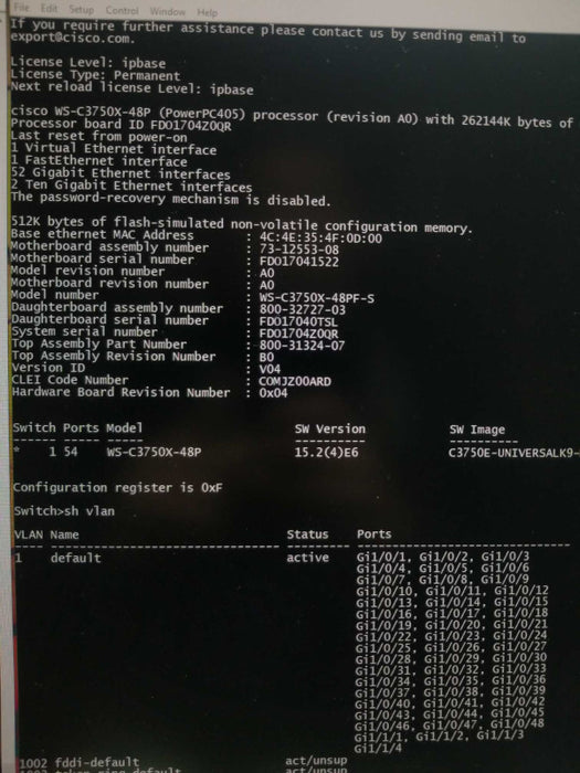 Cisco WS-C3750X-48PF-S Gigabit PoE Plus IP Base w/ C3KX-NM-1G, 1x PSU QTY ~