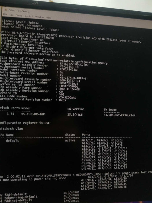 Cisco WS-C3750X-48PF-S Stack 48 Gigabit PoE Plus IP Base, 1x C3KX-PWR-1100-WAC ~