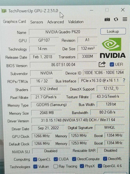 NVIDIA Quadro P620 2GB GDDR5 4x Mini DP High Profile 4x 4K monitor supported ~