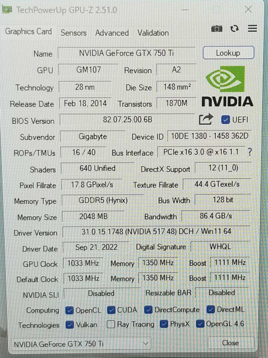 GIGABYTE GeForce GTX 750 Ti OC 2GB GDDR5 Windforce Graphics Card GV-N75TOC-2GI ~