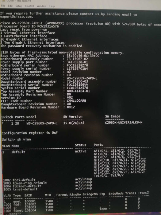 Cisco WS-C2960X-24PD-L 24 Port PoE GigE 2960X LAN BASE Switch, FCTY RESET ~
