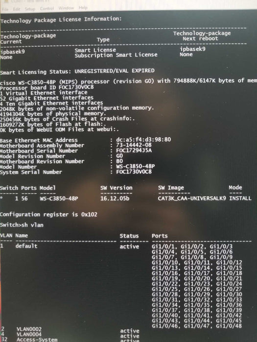 Cisco WS-C3850-48PW-S 48 Port PoE+  Switch, 1x PWR-C1-1100WAC ~