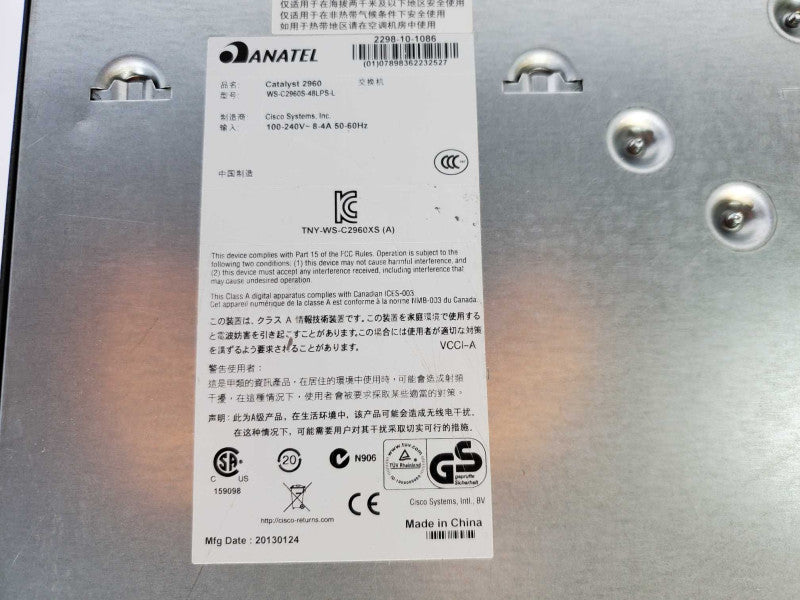 Cisco WS-C2960S-48LPS-L Catalyst 2960S Switch 48 GigE-POE 370W 4xSFP [READ] (