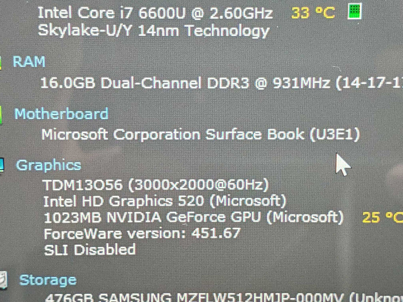 Microsoft Surface Book, i7-6600U 16GB DDR3 512GB Storage (READ) |