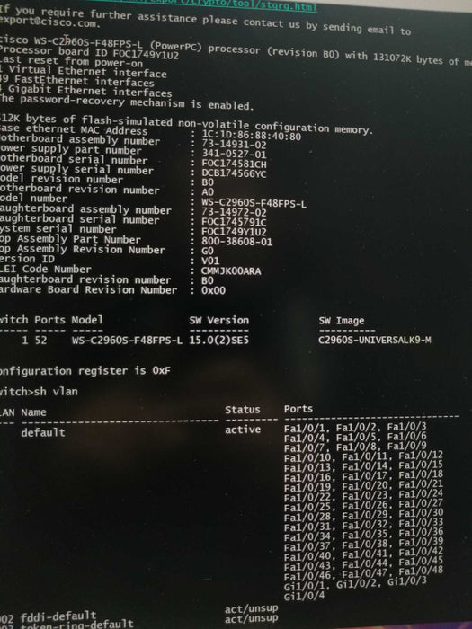 Cisco WS-C2960S-F48FPS-L 24 Port POE+ Ethernet Switch, FCTY RESET ~