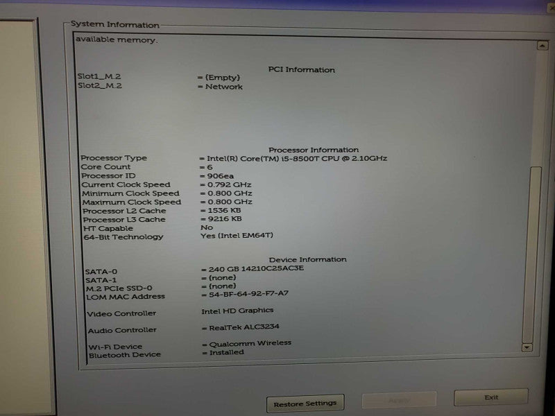Dell OptiPlex 3060 Mini Core i5-8500T @ 2.1 GHz 8GB DDR4 250GB SSD (