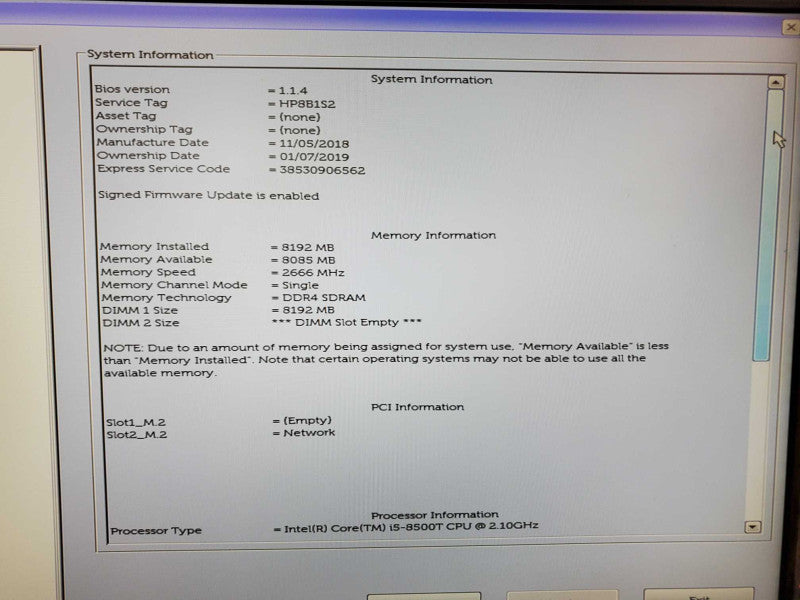 Dell OptiPlex 3060 Mini Core i5-8500T @ 2.1 GHz 8GB DDR4 250GB SSD (
