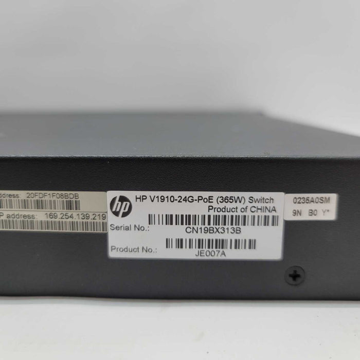 HP JE007A V1910-24G-PoE 365W 24-Port Gigabit Ethernet Managed Network Switch