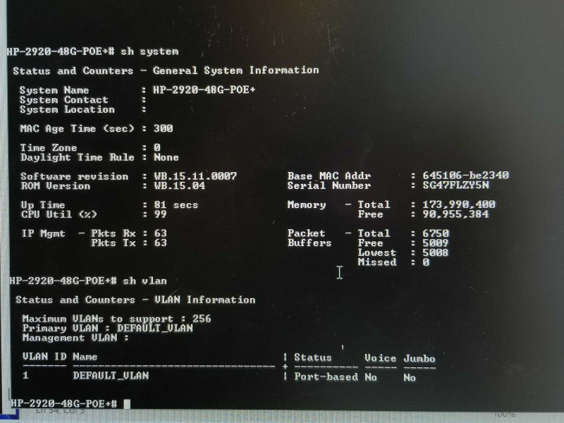 HP ProCurve 2920-48G PoE+ Switch J9729A 48 Port Gigabit, 1x PSU _