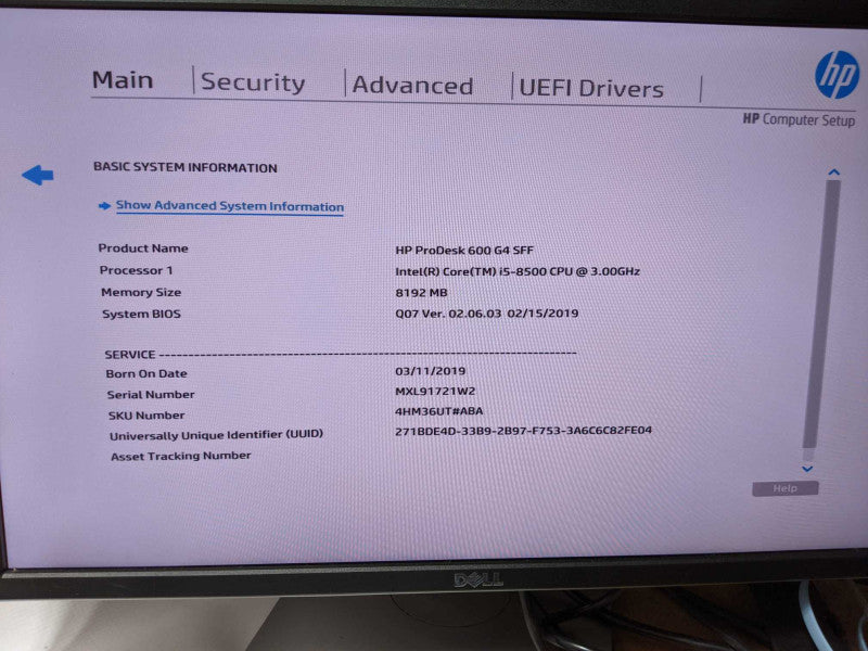HP ProDesk 600 G4 SFF i5-8500 @ 3.0GHz 8GB DDR4
