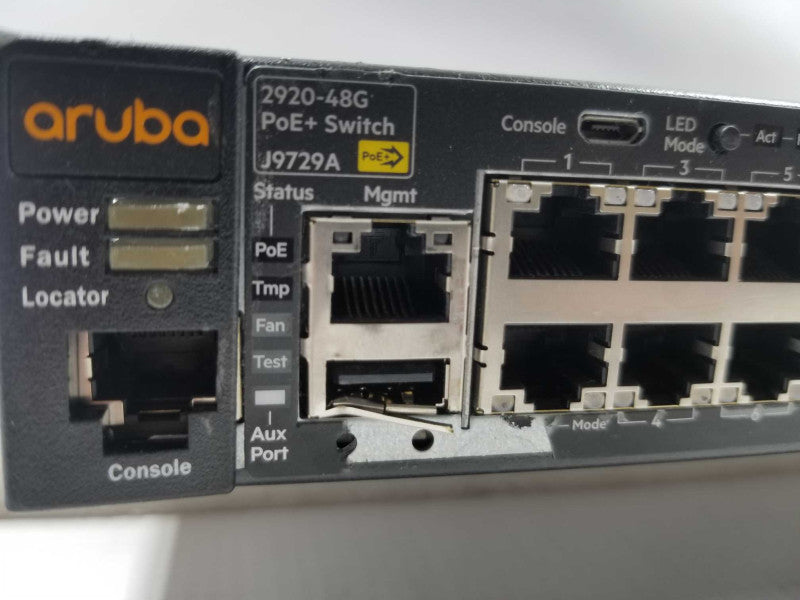HP ARUBA J9729A 2920-48G-POE+ 48 Port PoE+ Gig Switch, NO PSU, READ* ~