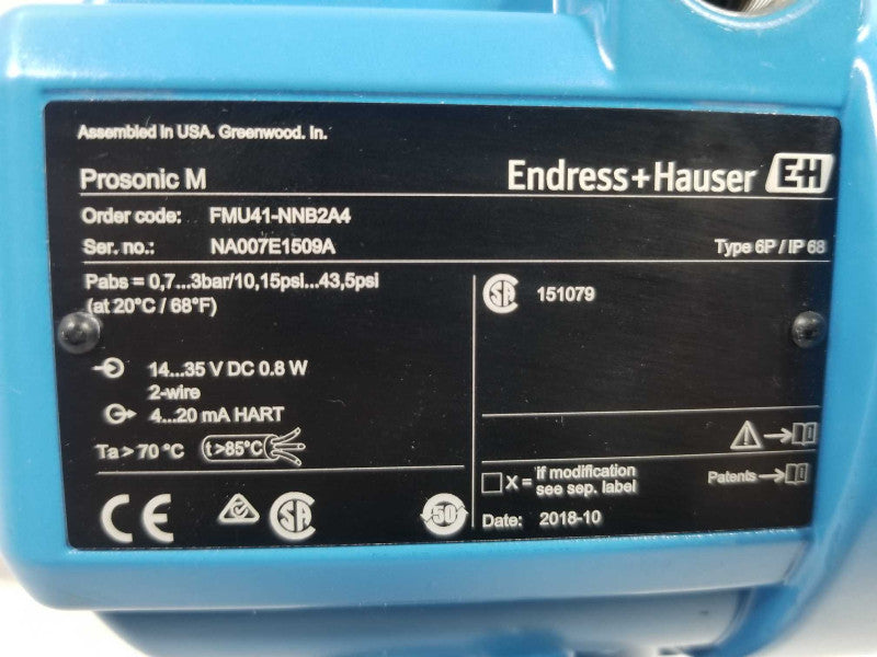 ENDRESS+HAUSER FMU41-ANB2A4 PROSONIC-M 4-20mA Pressure Transmitter ~