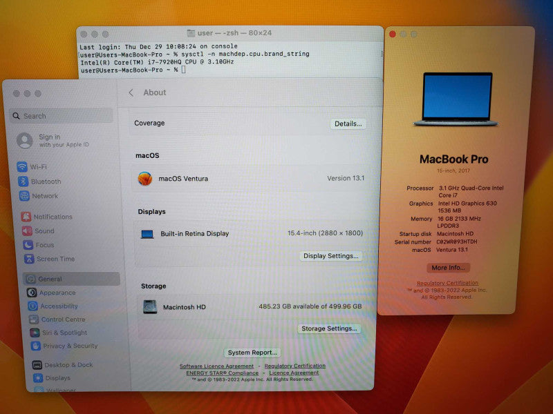 MacBook Pro 2017 Core i7-7920HQ @ 3.1GHz 16GB Ram 500GB SSD [Read] (