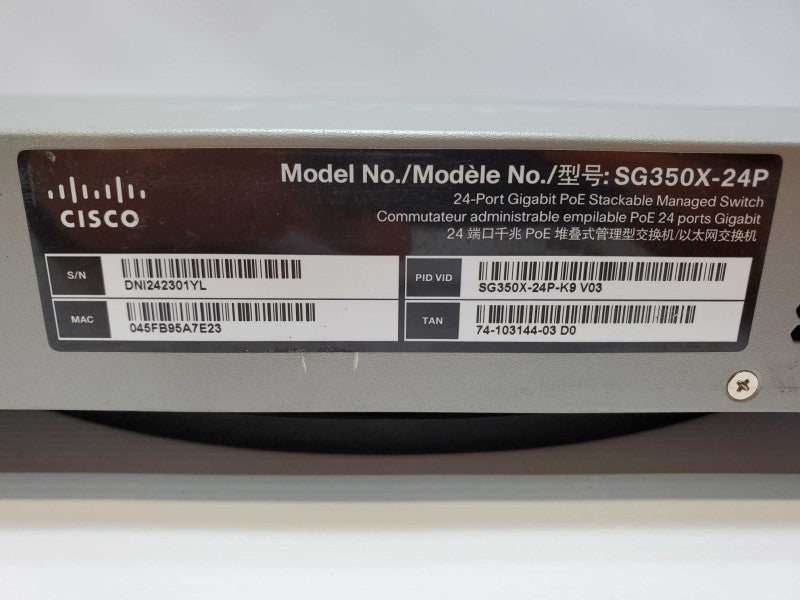 Cisco SG350X-24P-K9 Stackable Managed Switch 24 PoE Gigabit Ethernet (
