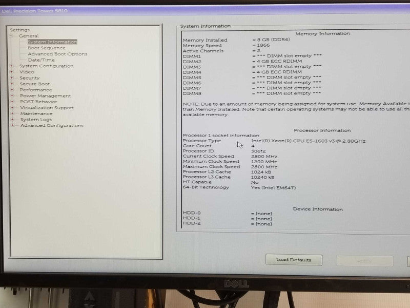Dell Precision T5810 Xeon E5-1603v3 2.8GHz\\\\ 8GB DDR4 Quadro K620 1x HDD Tray _