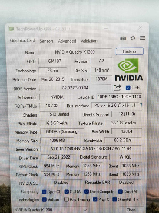 Nvidia Quadro K1200 4GB GDDR5 PCI-E x16 2.0 4x DP Ports High Profile ~