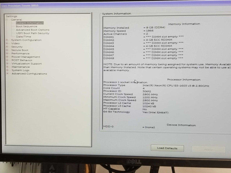 Dell Precision T5810 Xeon E5-1603v3 2.8GHz\\\\ 8GB DDR4, 1x HDD Tray, No GPU _