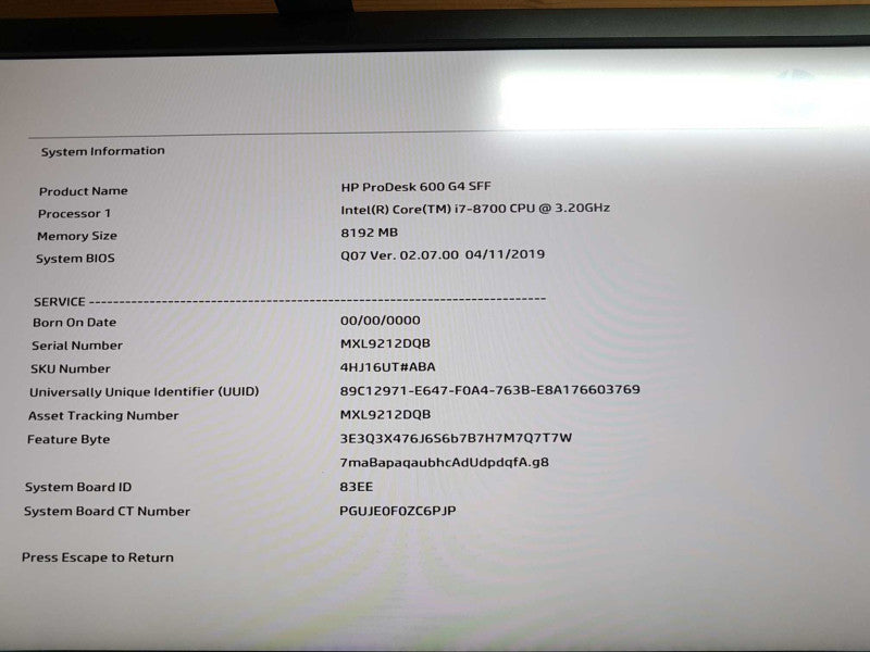 HP ProDesk 600 G4 SFF i7-8700 @ 3.20ghz / 8gb ram / read  #