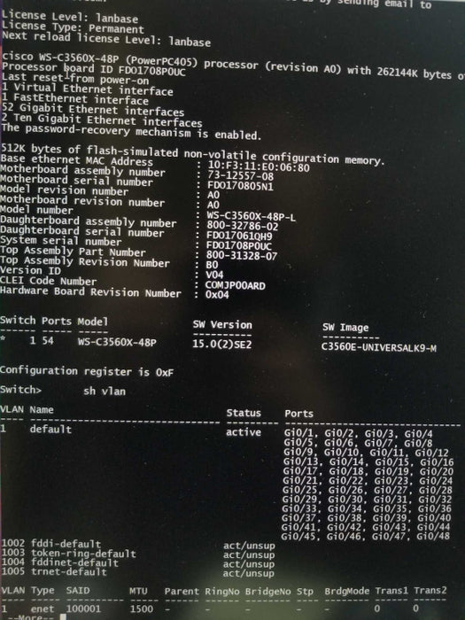 Cisco WS-C3560X-48P-L 48 Port 3560X PoE Gigabit Switch ~