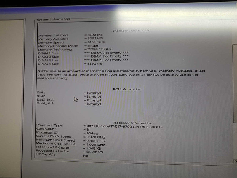 Dell Optiplex 9060 i7-9700 @ 3.00ghz / 8gb ram / READ #