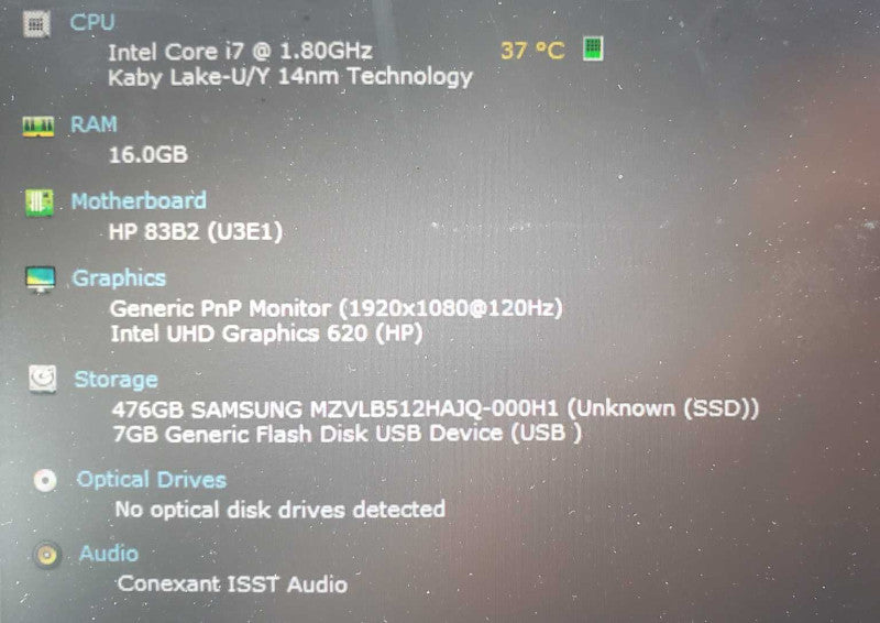 HP EliteBook 830 G5 Core i7-8550U @ 1.8 GHz 16GB DDR4 500GB SSD (