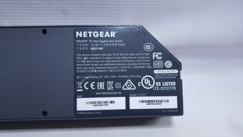 Netgear ProSafe 16-Port Gigabit Click Switch GSS116E [