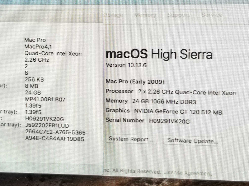 Mac Pro - E.2009 A1289, 2x Xeon E5520 2.26GHz QC/24GB GeForce GT 120, NO HDDs ~